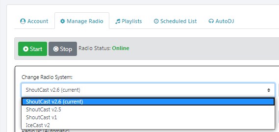 Sonic Panel - Manage Radio